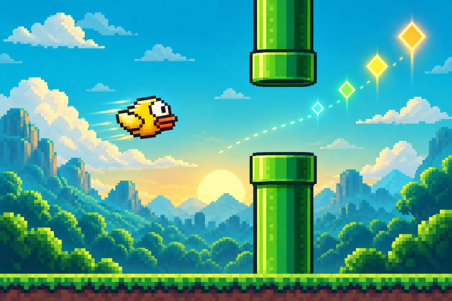 Tappy Bird: pájaro amarillo atravesando tuberías